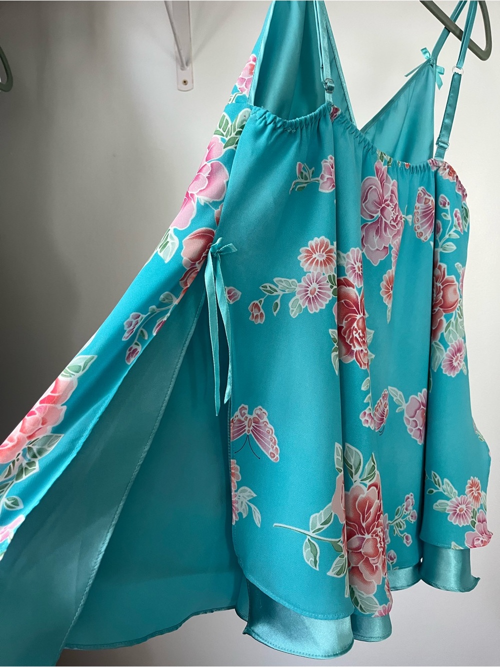 Y2K La Vie En Rose Floral Satin Chemise Slip with Pink Flower Print - Picture 9 of 14
